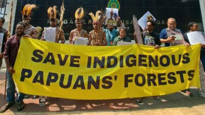 Die Umwelt-Kämpfer des Awyu-Stammes schlugen eine Intervention ins staatliche Verwaltungsgericht Jakarta vor